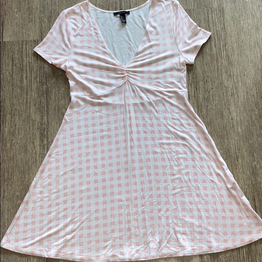 Forever 21 Pink & white gingham fit & flare dress